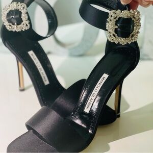 Manolo Blahnik Black Heels with Silver Buckle